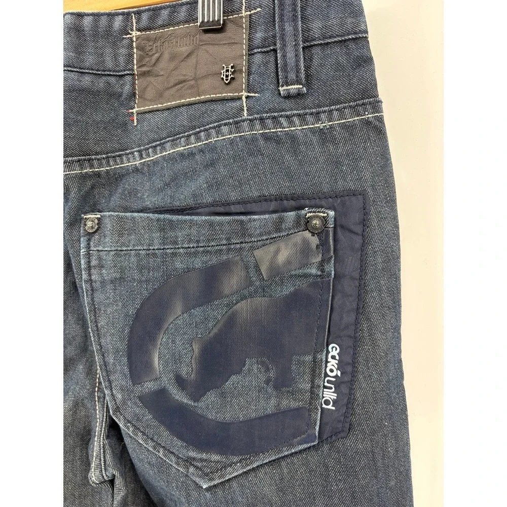 Ecko Unltd, Y2K, Dark Wash, Baggy Denim Jeans, Rhino Logo, Baggy, Size 36, NWOT